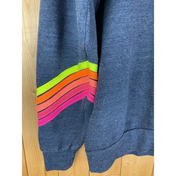 Women's Aviator Nation Bolt Stitch Chevron Crew Sweatshirt, Denim Blue - Size M - Picture 4 of 6